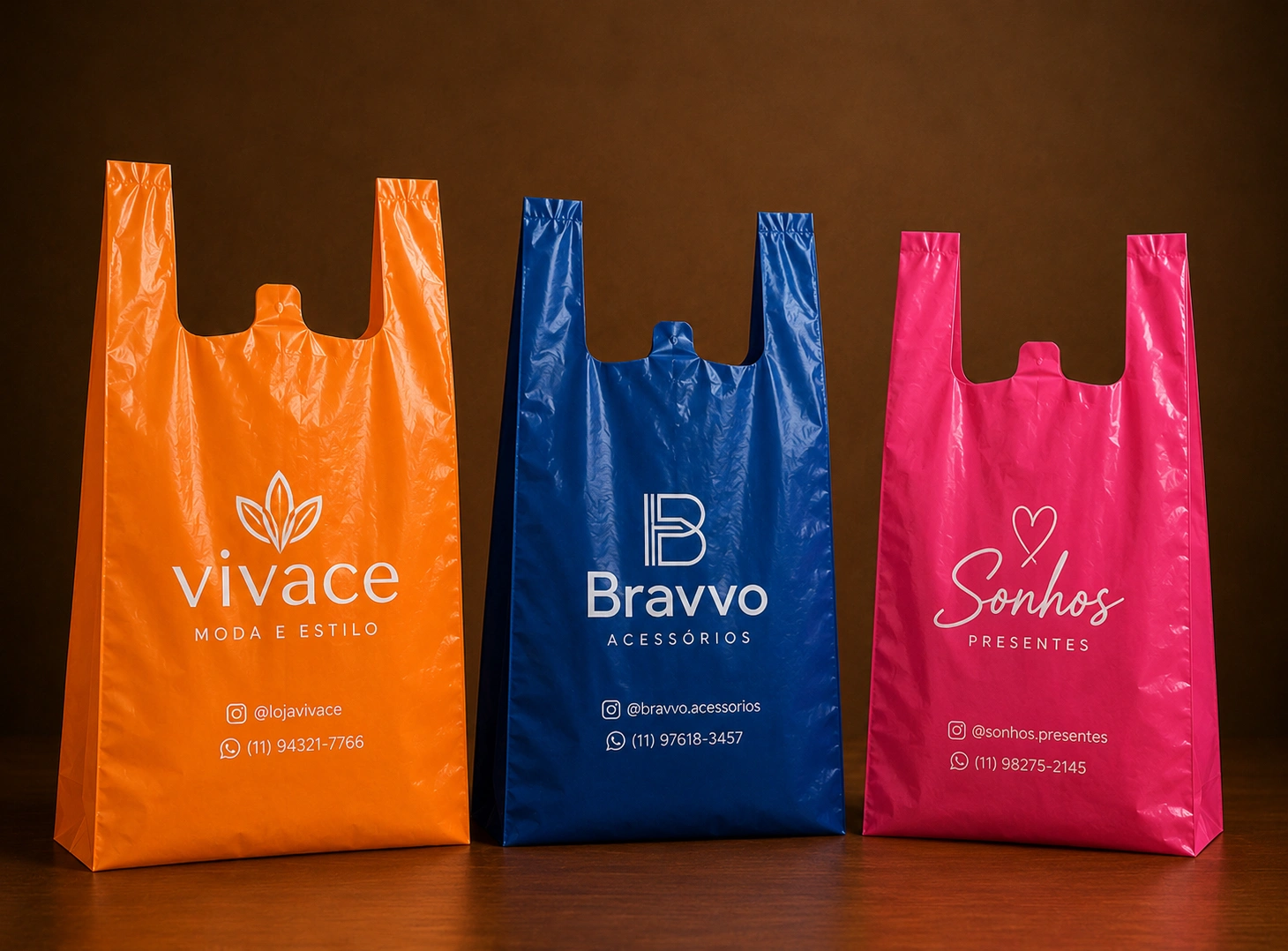 Sacolas alça camiseta coloridas